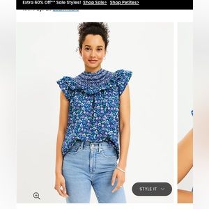 Floral flutter sleeve top by Loft
